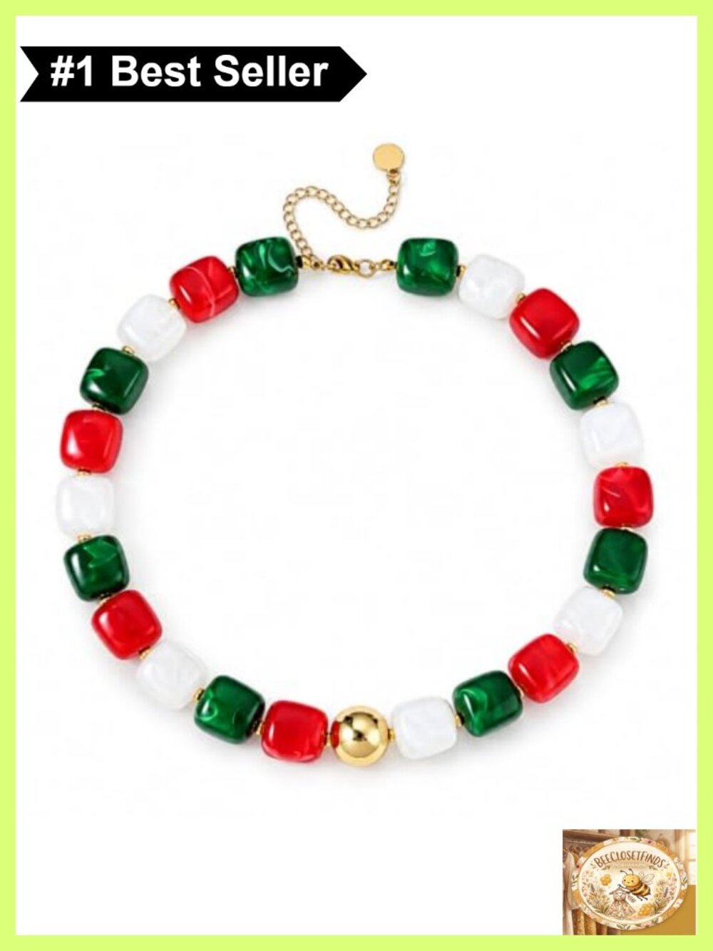 Chunky Beaded Holiday Necklace Gold Tone Statement Christmas Jewelry